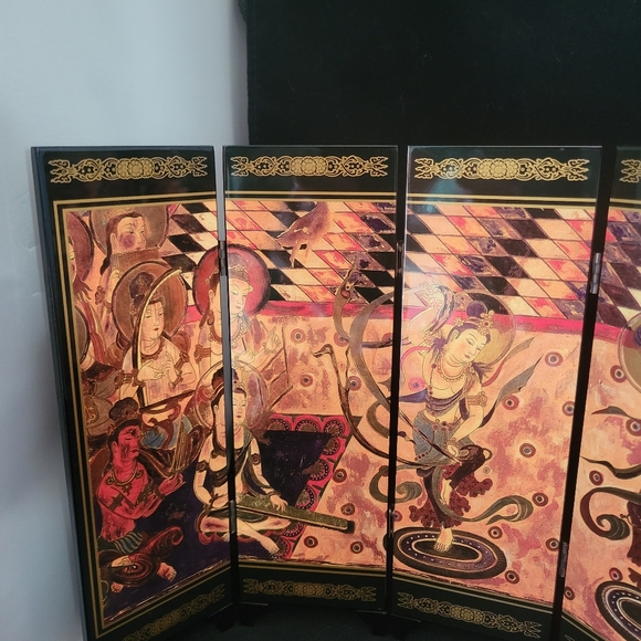 Vintage An Imitation of An Ancient Small Screen 6 Panel Lacquer Folding Screen - Picture 13 of 15